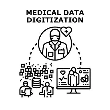 Doctor managing medical data digitization and health records Stock Illustration