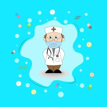 Doctor in a mask on a background of design elements Stock Illustration