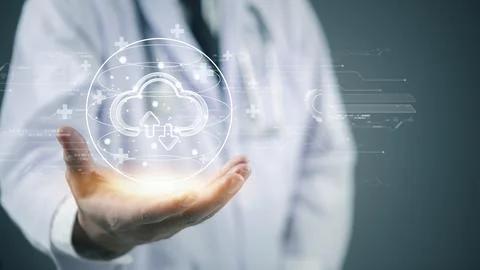 Doctor medical cloud computing technology, secure digital healthcare inform.. Fotos Stock