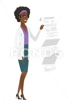 Doctor in medical gown giving presentation Stock Illustration
