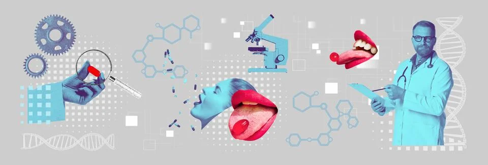 Doctor, molecular structures, and microscope, symbolizing medical science Stock Photos