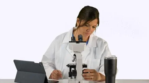 Doctor, Nurse, lab tech with microscope Stock Photos