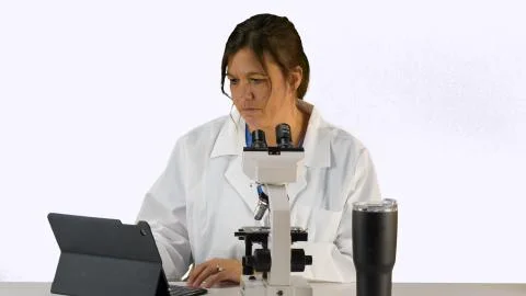Doctor, Nurse, lab tech with microscope Stock Photos