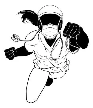Doctor Nurse Scrubs Mask PPE Super Hero Silhouette Stock Illustration