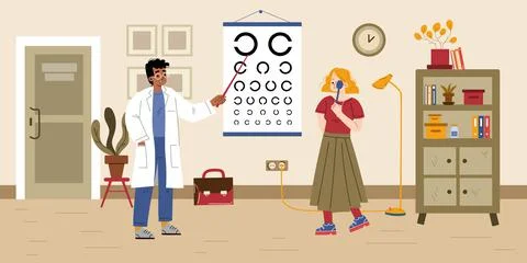 Doctor ophthalmologist check patient vision Stock Illustration