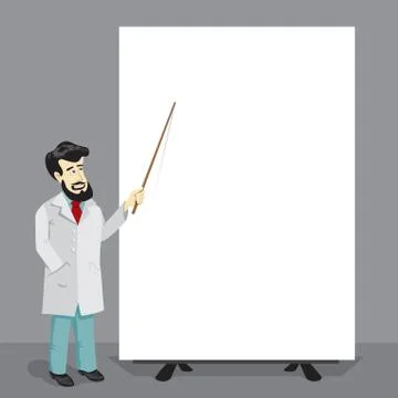 Doctor with pointer and big empty poster Stock Illustration