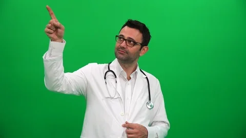 Doctor Pointing Finger Up to Right Corner Stock Footage 88652200