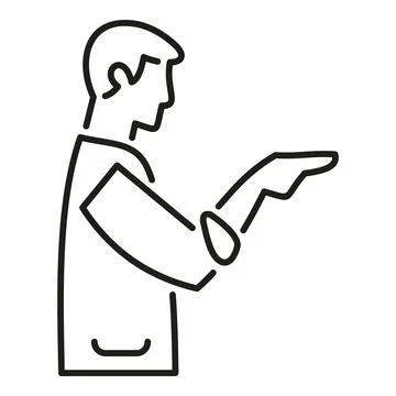 Doctor pointing showing presenting explaining line icon Stock Illustration