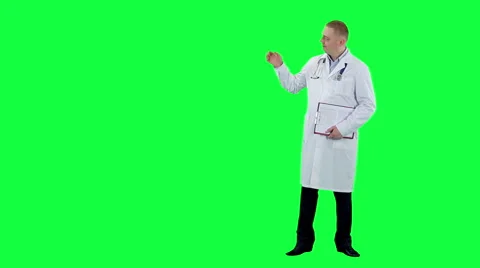 Doctor points his hand at something one. Chroma key background Stock Footage 51165934