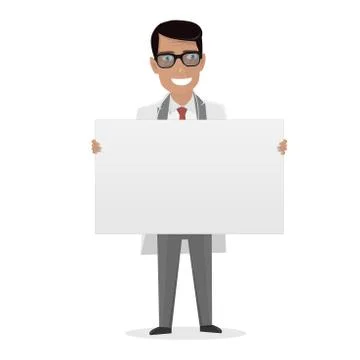 Doctor on presentation. White Board for presentation. Happy physician Stock Illustration