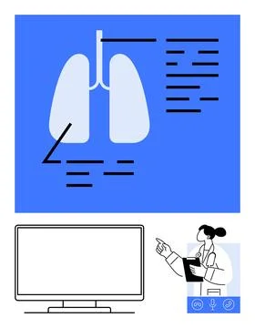 Doctor Presenting Lung Diagram with Annotated Notes and Large Display Scree.. イラスト素材