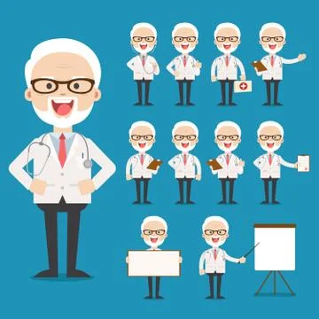 Doctor presenting in various action. character design. Stock Illustration