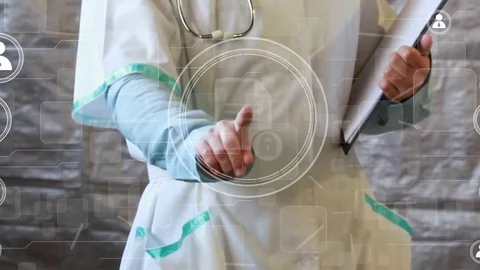 Doctor pressing button security lock file document modern technology panel Stock Footage 73993219