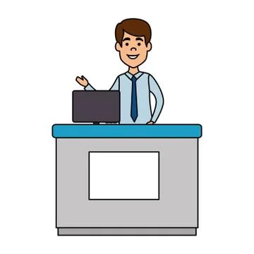 Doctor professional in desk with computer avatar character Stock Illustration