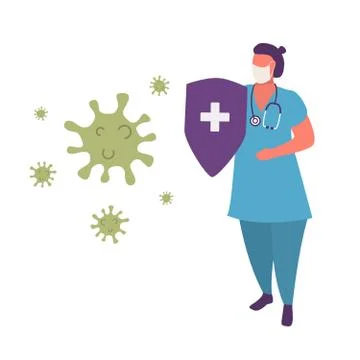 Doctor is protected coronavirus outbreak with a shield. Stock Illustration