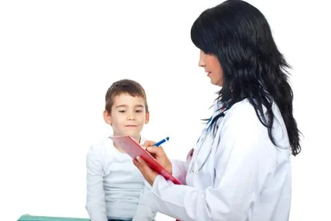 Doctor questioning boy Foto stock