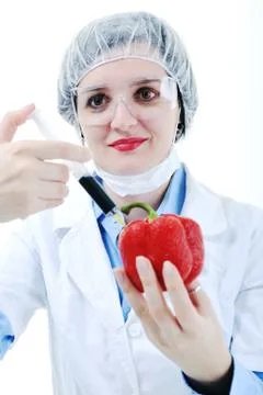 Doctor with red papper Stock Photos