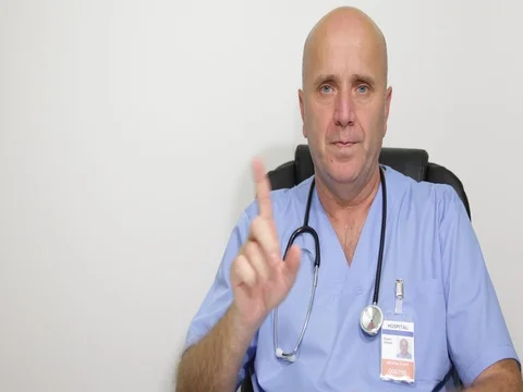 Doctor Refuse Man Talk Negative Answer Forbidden Advice Male Deny Reject People Vidéo 75727161