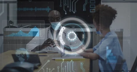 Doctor reviewing data and creating 3D chart in medical consultation while nurse Stock-Footage 314848710