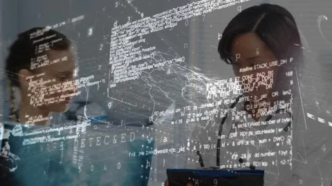 Doctor reviewing notes causing code map overlay while nurse comparing X-ray film Stock Footage 320128563