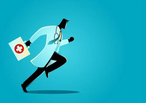 Doctor running with suitcase Stock Illustration