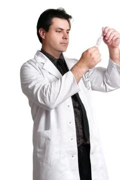 Doctor with saline solution Stock Photos