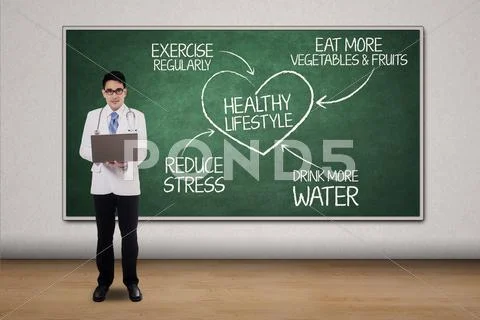 Doctor with scheme for healthy lifestyle Stock Photos