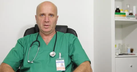 Doctor Serious Talk Looking Camera Examination Interior Office Room Patient View Stock Footage 54531148