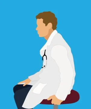 Doctor Sitting on Stool Stock Illustration