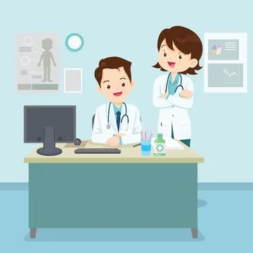Doctor sitting at the table Stock Illustration