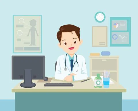 Doctor sitting at the table Stock Illustration