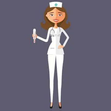 The doctor is smiling with a thermometer vector flat cartoon illustration. Stock Illustration