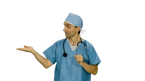 Doctor something presenting through virtual display, alpha channel Video stock 124429140