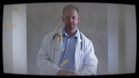 Doctor standing centered while gold bars sweeping across frame showing Stock Footage 334185217