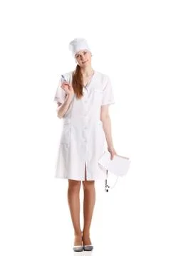 Doctor with stethoscope posing over the white background Stock Photos