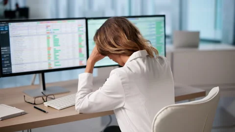 Doctor Struggles With Computer Spreadsheet Stock Footage 336793354