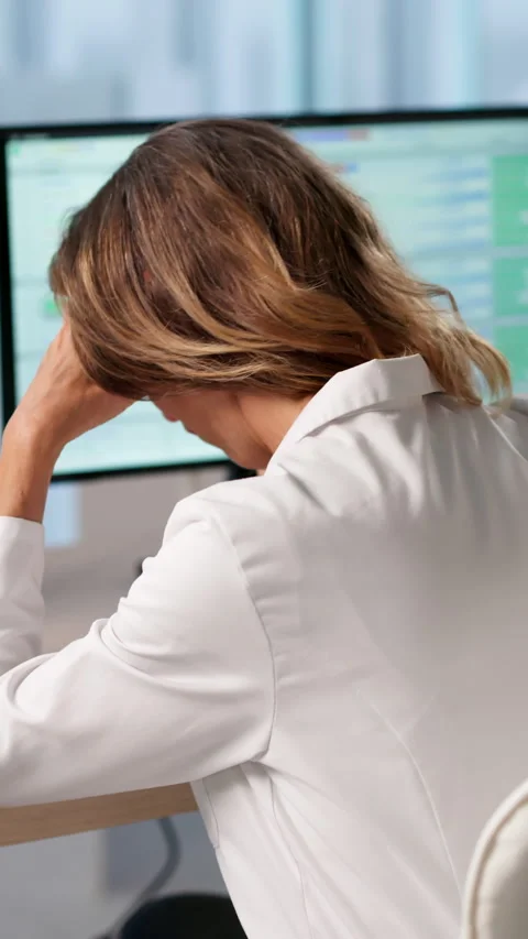Doctor Struggles With Computer Spreadsheet Stock Footage 336794446