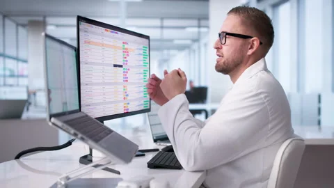 Doctor Struggles With Hospital Computer Stock Footage 332495021