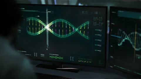Doctor is supervising the virus software analyzing the Patient`s DNA at the lab Stock Footage 162832548