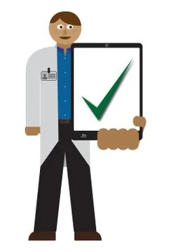 Doctor With Tablet Tick Stock Illustration