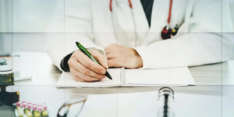 Doctor taking notes, geometric pattern Stock Photos