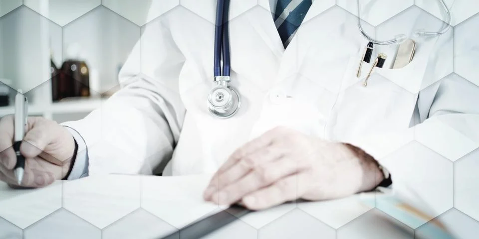 Doctor taking notes, geometric pattern Stock Photos