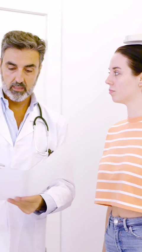 Doctor taking notes in a report while assisting a patient Video stock 271171686