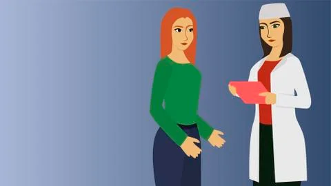 Doctor taking notes on tablet while patient is talking Stock Illustration