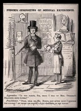 A doctor telling his apprentice how to use language correctly. Wood engravi.. イラスト素材
