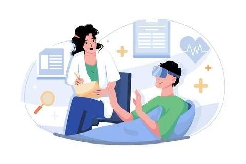 Doctor Treating A Patient Using VR Stock Illustration