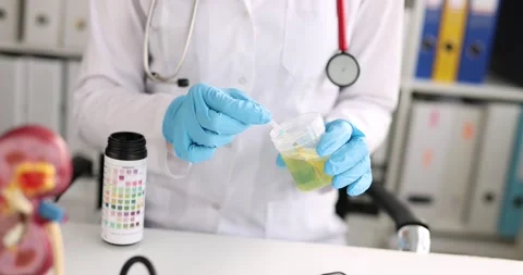 Doctor urologist making express urine test using indicator paper closeup 4k Stock Footage