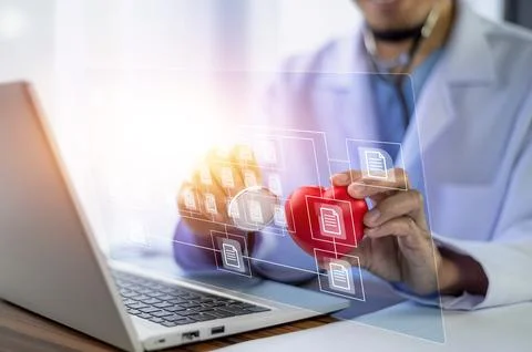 Doctor use computer connection server data base patient for technology trea.. Stock Photos