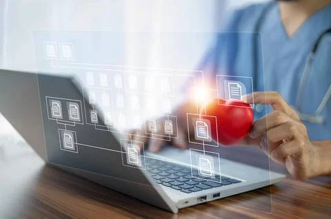 Doctor use computer connection server data base patient for technology trea.. Stock Photos