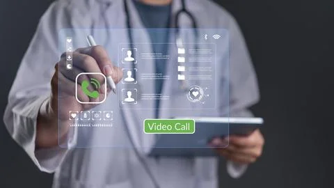 Doctor use virtual interface online consultation. Telemedicine medical tech.. Stock Photos